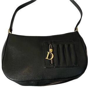 Black vegan leather bag with zipper detail crescent shape